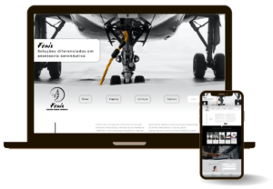 Capa do site da empresa Fenix Assessoria Aduaneira-Aeronáutica no laptop e no celular